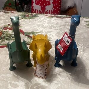 Set of Three Dinosaur Figurines Taco Holders - Green, Yellow, Blue